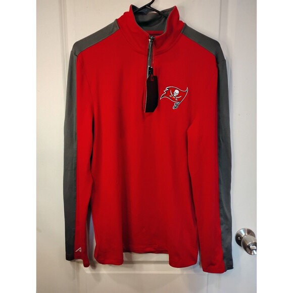 Men's Antigua Tampa Bay Buccaneers Quarter Zip Long Sleeve Sweater Red Small - Picture 1 of 6